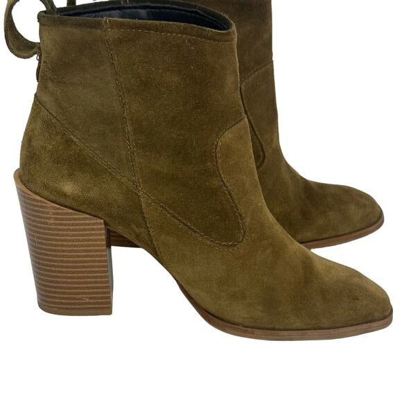 Zara Golden Brown Suede Leather Stacked Heel Pull On Booties - Picture 2 of 12